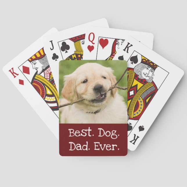 Photo Dog Personalised Best Dog Dad Ever Red White Playing Cards (Back)