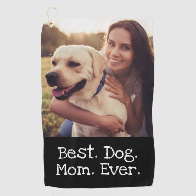 Photo Dog Personalised Best Dog Mum Ever Black Golf Towel (Front)
