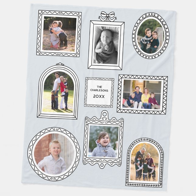 Photo Doodle Frame Modern Fun Picture Wall Fleece Blanket (Fun 8 photo doodle frame picture wall family keepsake fleece blanket)