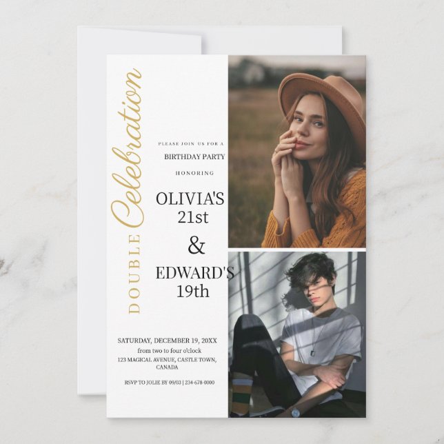 Photo Double Celebration Birthday Party Invitation (Front)