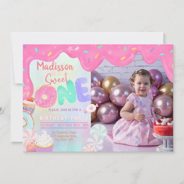 Photo Doughnut Sweet One Invitation (Front)