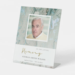 PHOTO DUSKY BLUE GOLD GREY AGATE SYMPATHY MEMORIAL PEDESTAL SIGN