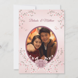 Photo Dusty Pink Cherry Blossom Chinese Wedding Invitation