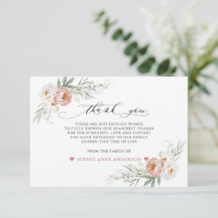 Photo Dusty Rose White Flowers In Loving Memory  Thank You Card