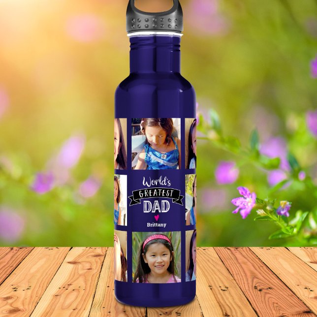 Photo DYI Collage World’s Greatest Dad Cool Modern 710 Ml Water Bottle (Creator Uploaded)