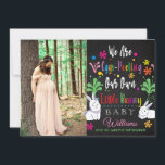 Photo Easter Pregnancy Announcement<br><div class="desc">Modern,  colorful Easter pregnancy announcement. This colorful card features single photo of the mom to be or parents to be on a chalkboard background,  colorful typography script ''we are eggs-pecting  our own little bunny'' ,  family name and due date. Personalize further with your Easter Greetings on the back.</div>