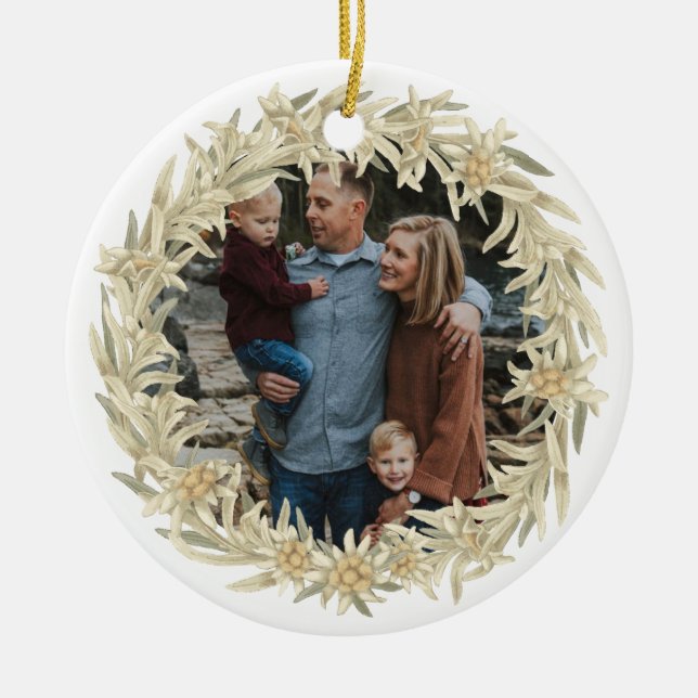 Photo Edelweiss Alpine Floral Wreath  Ceramic Tree Decoration (Front)