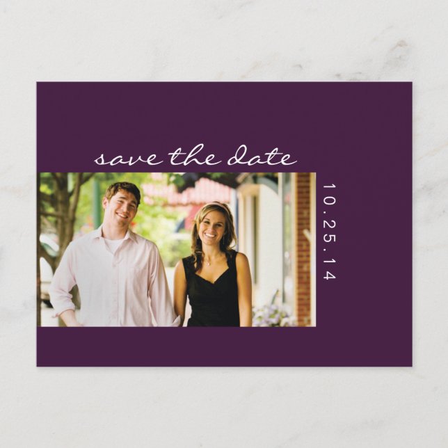 Photo Eggplant Purple Save the Date Postcard 2 (Front)