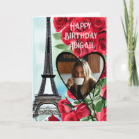 Photo Eiffel Tower Red Roses Personalised Birthday