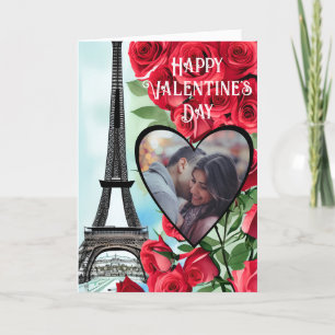 Photo Eiffel Tower Red Roses Valentine's Day Holiday Card