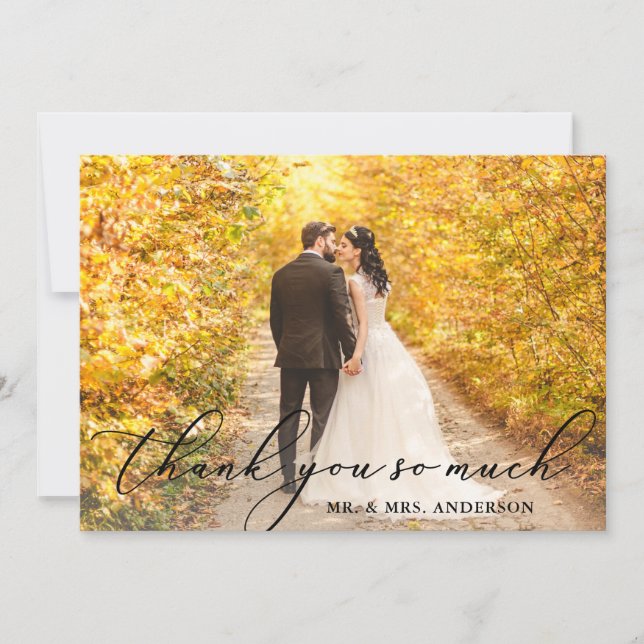 Photo Elegant Beautiful Calligraphy Wedding Thank You Card (Front)