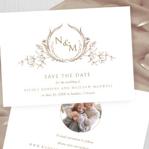 Photo, Elegant Beige Cream Monogram Wedding Save The Date