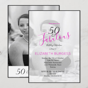 Photo Elegant Black  White Pink 50 and Fabulous Invitation