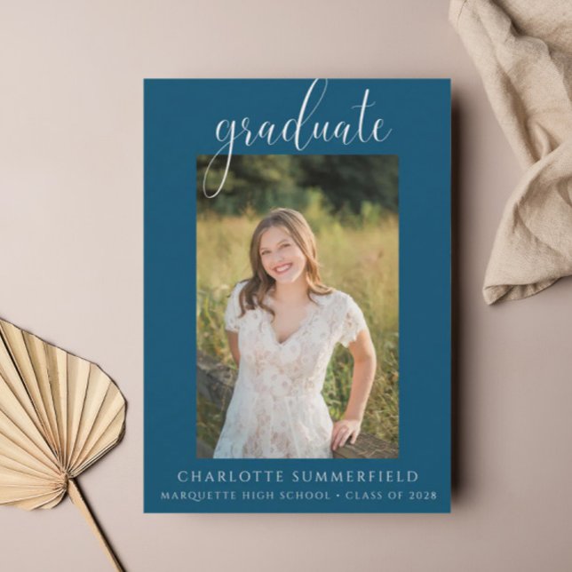 Photo Elegant Blue Graduation Party Invitation (Creator Uploaded)