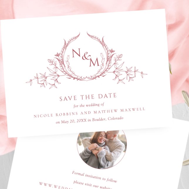 Photo, Elegant Blush Pink Monogram Wedding Save The Date (Creator Uploaded)