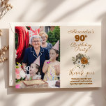 Photo Elegant Boho Floral 90th Birthday Thank You Card<br><div class="desc">Celebrate with gratitude using our Photo Elegant Boho Floral 90th Birthday Thank You Card, a perfect blend of sophistication and bohemian charm to express appreciation to your loved ones. Each card features delicate floral motifs and space for a memorable photo, capturing the essence of your milestone celebration. Key Features: Boho...</div>