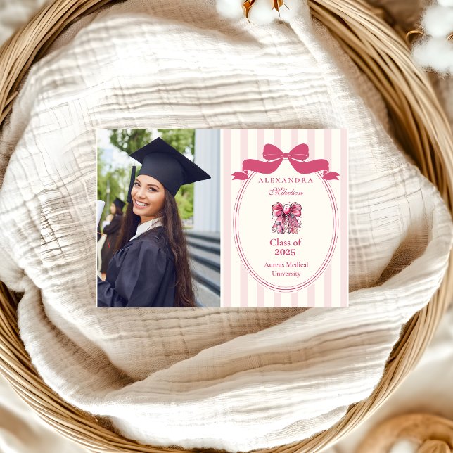  Photo Elegant Bow Coquette Nursing School Graduat Announcement (Creator Uploaded)