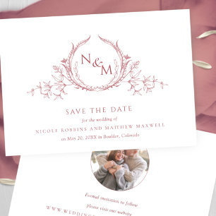 Photo, Elegant Burgundy Monogram Wedding Save The Date