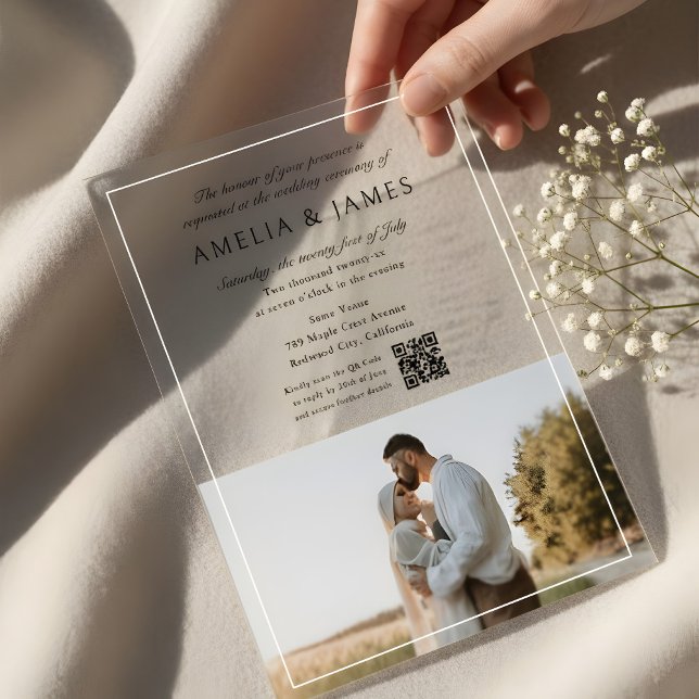 Photo Elegant Calligraphy QR Code Acrylic Invitations (Creator Uploaded)