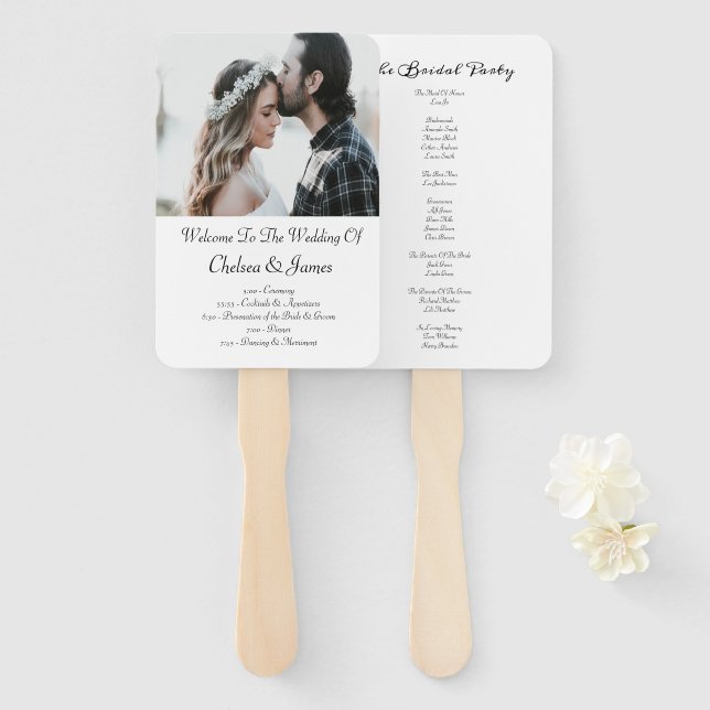 Photo Elegant Calligraphy Wedding Program Hand Fan (Front and Back)