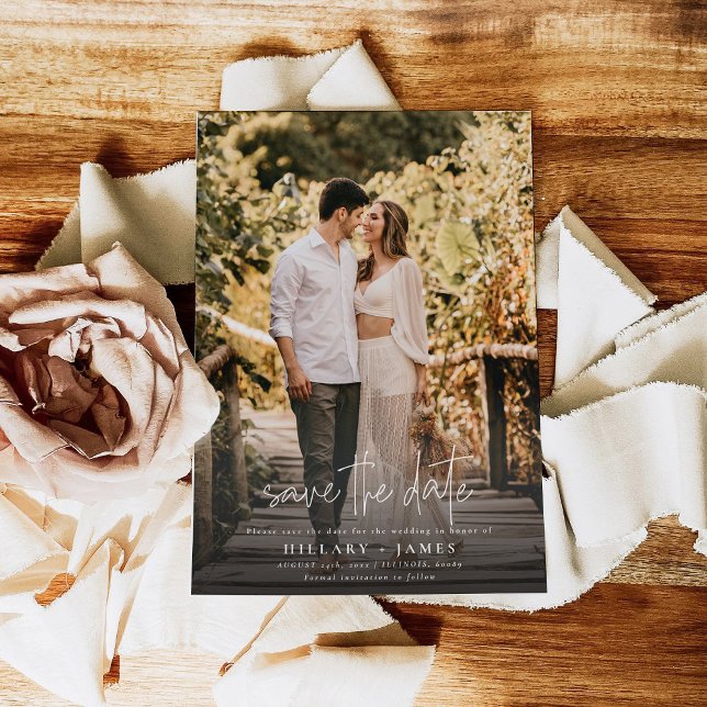 Photo Elegant Calligraphy Wedding Save the Date Invitation (Creator Uploaded)
