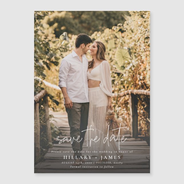 Photo Elegant Calligraphy Wedding Save the Date Magnetic Invitation (Front)