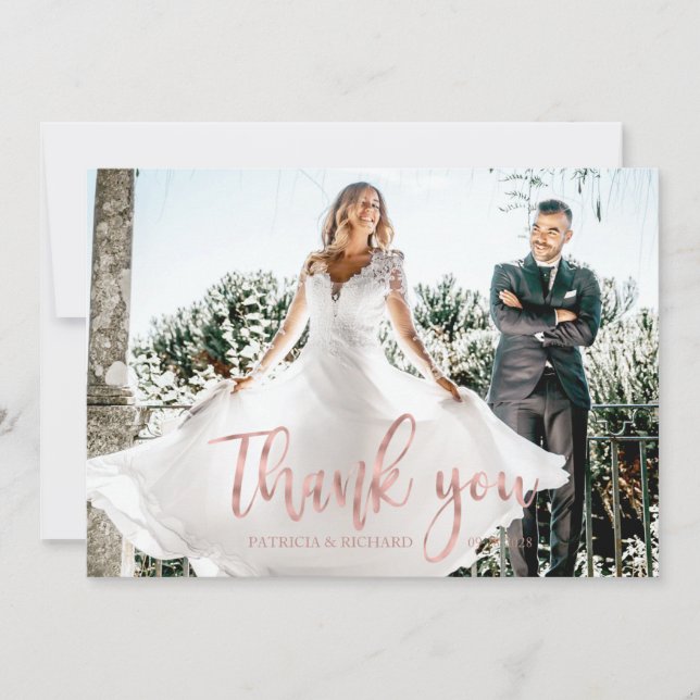 Photo Elegant Calligraphy Wedding Thank You Card (Front)