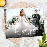 Photo Elegant Calligraphy Wedding Thank You Postcard<br><div class="desc">Elegant White Script Photo Thank You Cards</div>