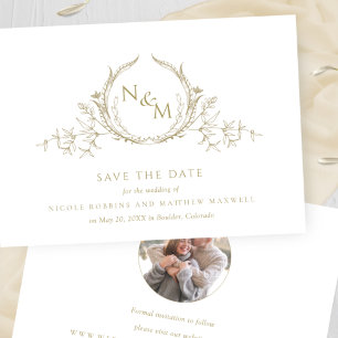 Photo, Elegant Champagne Cream Monogram Wedding Save The Date