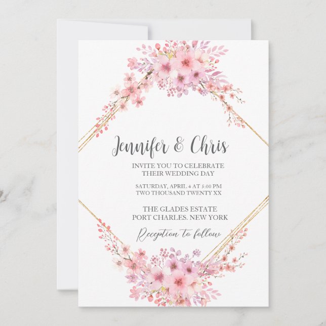  Photo Elegant Cherry Blossom QR Code Wedding Invitation (Front)