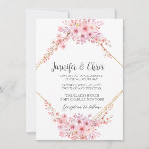  Photo Elegant Cherry Blossom QR Code Wedding Invitation