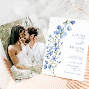 Photo Elegant Dusty Blue Floral Wedding Invitation