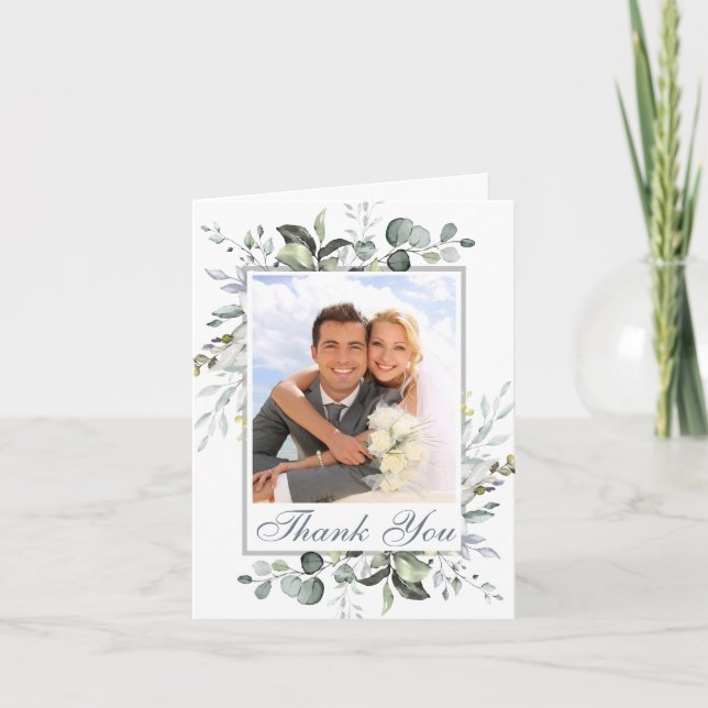 PHOTO Elegant Eucalyptus Greenery Wedding Thank You Card (Front)