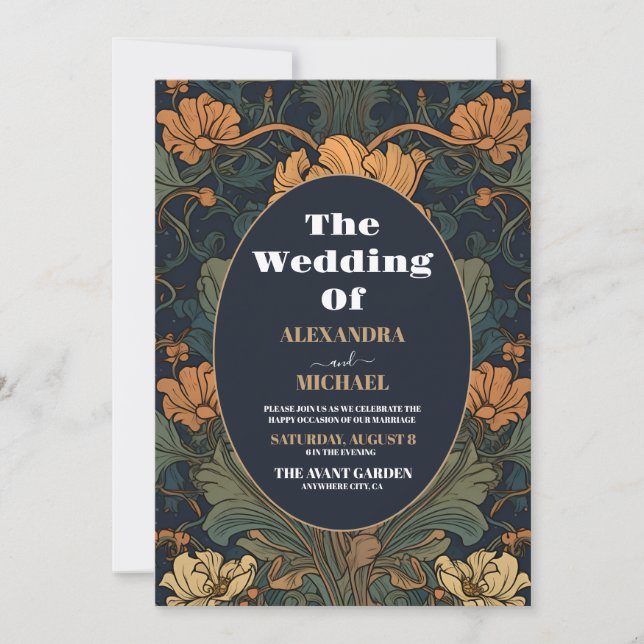 Photo Elegant Floral Art Nouveau Wedding Invitation (Front)
