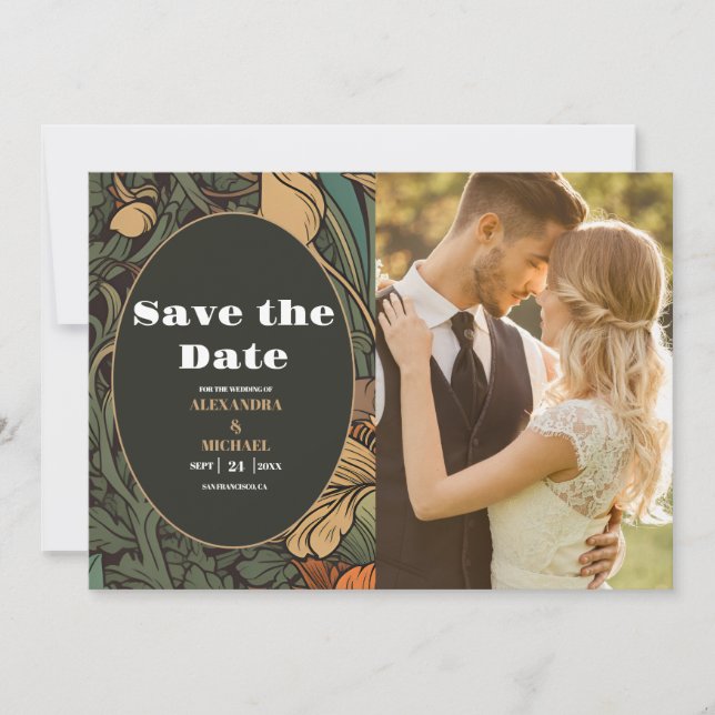 Photo Elegant Floral Art Nouveau Wedding Save The Date (Front)