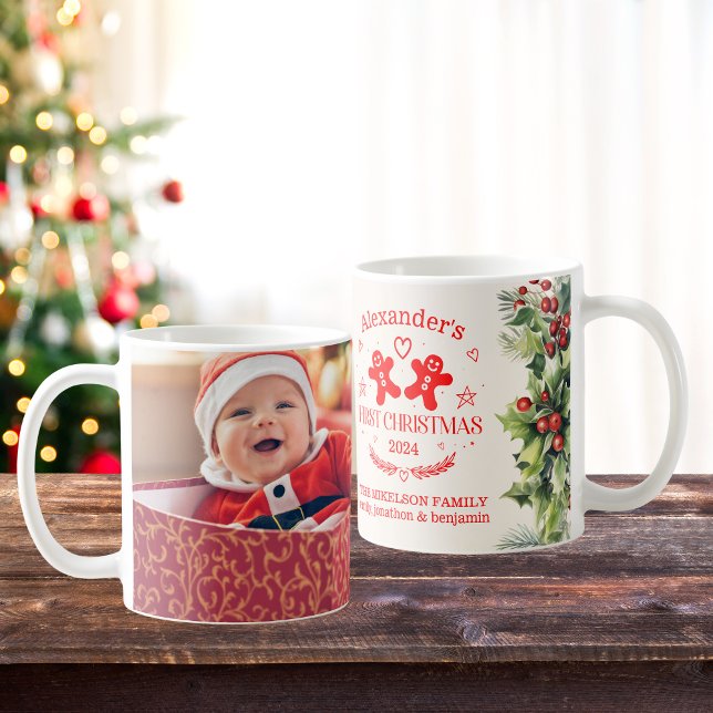 Photo Elegant Floral Baby's First Christmas Coffee Mug (Creator Uploaded)