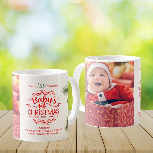 Photo Elegant Floral Baby's First Christmas Coffee Mug (Creator Uploaded)