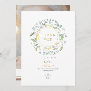 Photo Elegant Garland Funeral Memorial Thank You Card