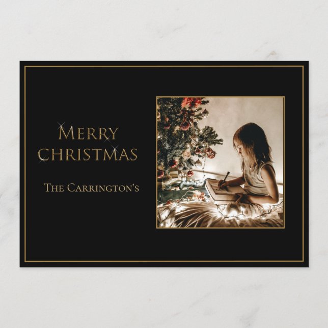Photo Elegant Gold Merry Christmas Holiday Card (Front)