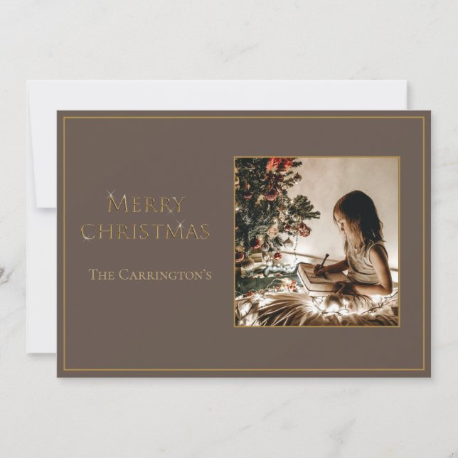 Photo Elegant Gold Merry Christmas Holiday Card (Front)