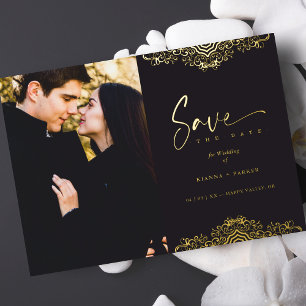 Photo Elegant Golden Filigree Fake Lace Wedding