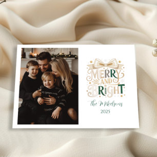 Photo Elegant Merry and Bright Christmas Holiday Card