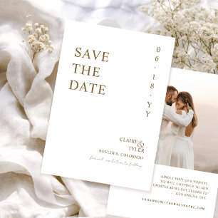 Photo, Elegant , Minimal White and Gold Wedding Save The Date