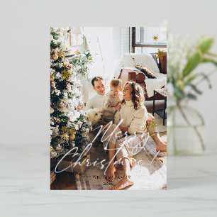Photo Elegant Modern Merry Christmas Foil Holiday Card