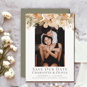 Photo Elegant Peach Floral Save The Date Wedding