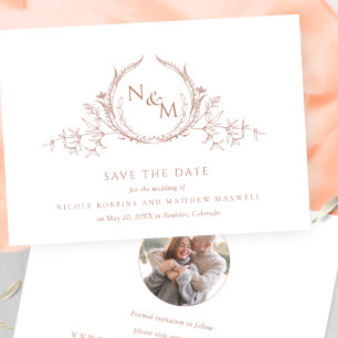 Photo, Elegant Peach Monogram Wedding Save The Date