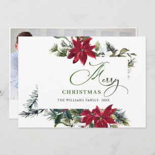 PHOTO Elegant Poinsettia Christmas Greeting Holiday Card