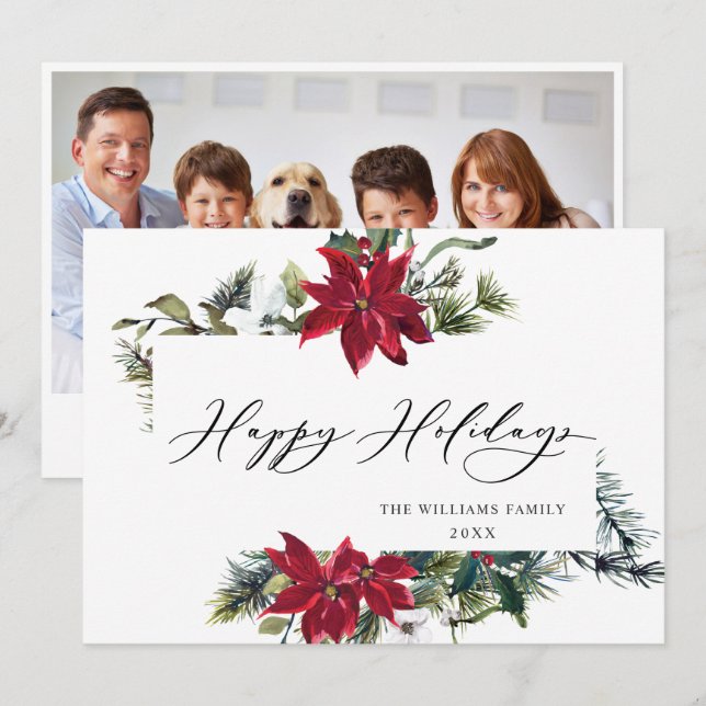 PHOTO Elegant Poinsettia Christmas Greeting Holiday Card (Front/Back)