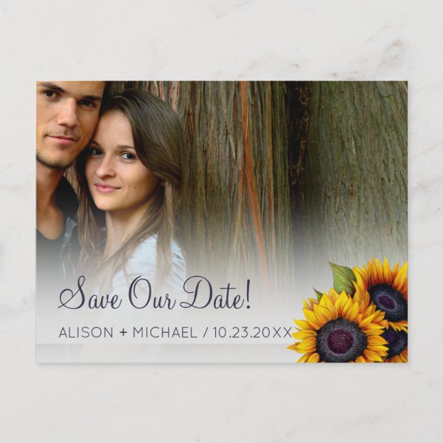 PHOTO  elegant rustic sunflowers wedding save date Announcement Postcard (Front)