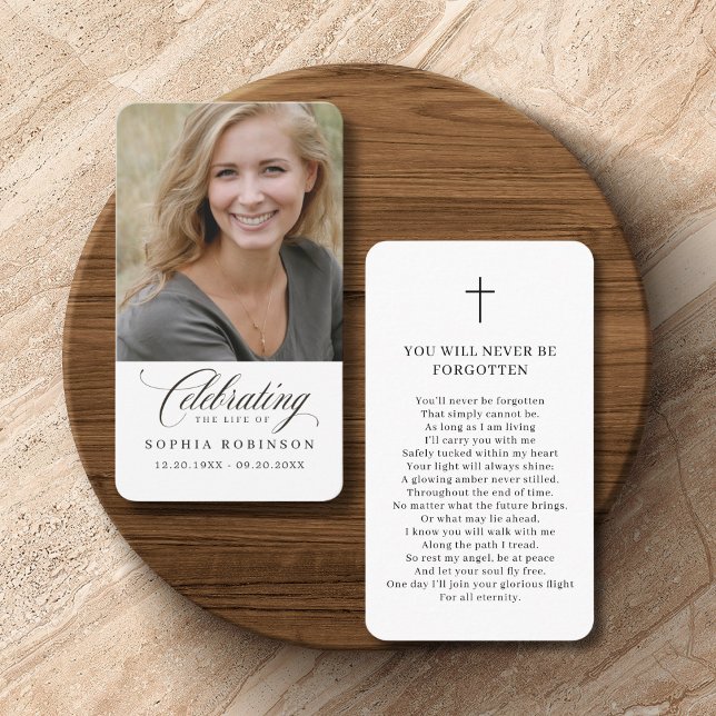 Photo Elegant Script Funeral Memorial Prayer Card (Creator Uploaded)